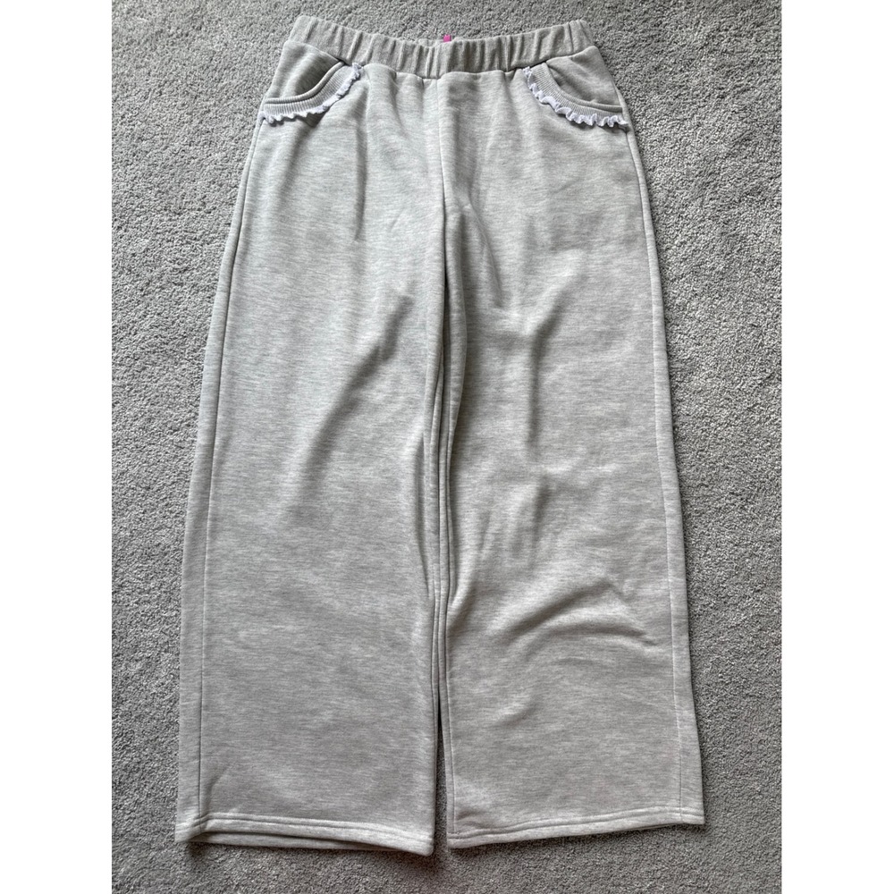 Edikted Ashtin Ruffle Trim Wide Leg Sweatpants Gray Melange Womens XL Fleece